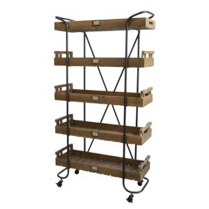 Meuble étagères pour cuisine roulettes bois marron fer noir…