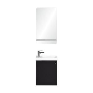 Meuble lave-mains AVA noir carbone   miroir tablette blanche