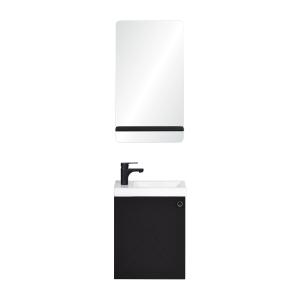 Meuble lave-mains AVA noir carbone   miroir tablette noire