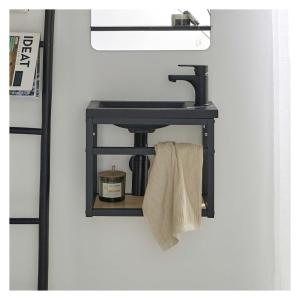 Meuble lave-mains gain de place avec vasque résine 40x32.5c…