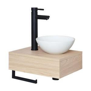 Meuble lave-mains  plan épais vasque blanche   robinet