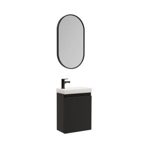 Meuble lave-mains    robinet noir   miroir ovale