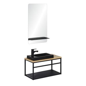 Meuble lave-mains WILO vasque noire   robinet noir   miroir