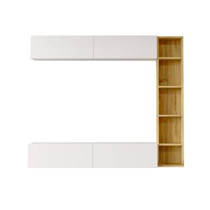 Meuble mural modulable blanc et marron clair, 3 pièces