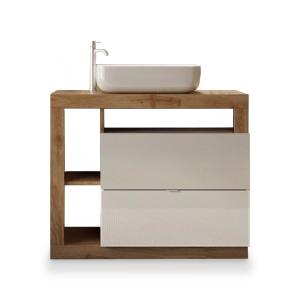 Meuble salle de bain 2 tiroirs bois, blanc