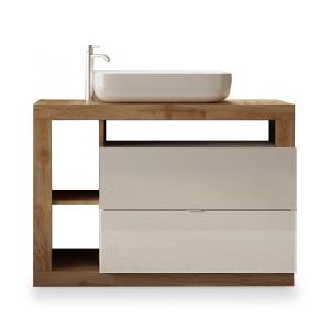 Meuble salle de bain 2 tiroirs effet bois, blanc