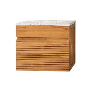 Meuble salle de bain en teck et terrazzo crème 60cm