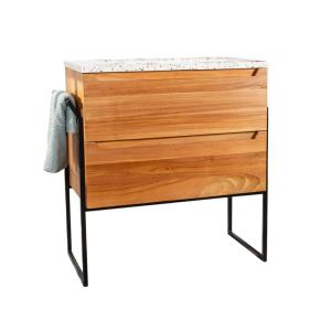 Meuble salle de bain en teck et terrazzo crème 80cm