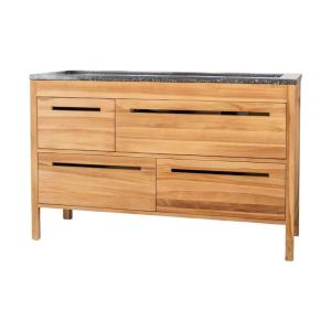 Meuble salle de bain en teck et terrazzo noir 140cm
