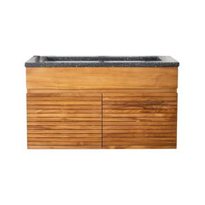 Meuble salle de bain en teck et terrazzo noir 90cm