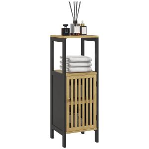 Meuble salle de bain placard 1 porte bambou noir et bois