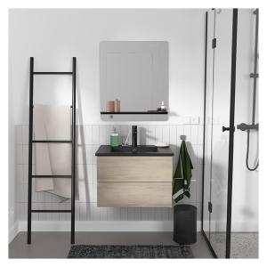 Meuble simple vasque 60cm  chêne vasque noire robinet miroi…