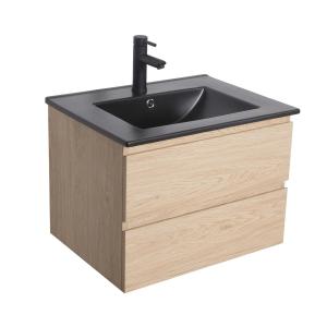 Meuble simple vasque 60cm  décor chêne naturel   vasque noi…