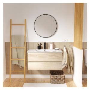 Meuble simple vasque 80cm décor chêne   vasque  robinet noi…