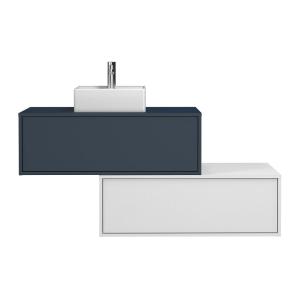 Meuble simple vasque effet bois bleu nuit, blanc