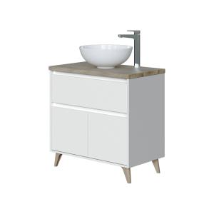 Meuble sous lavabo effet bois blanc brillant, beige 78x80 cm