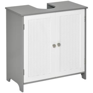 Meuble sous lavabo placard 2 portes étagère gris-blanc