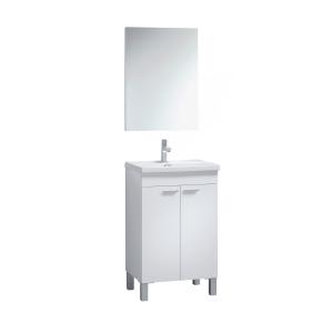 Meuble sous vasque 2 portes avec miroir effet bois blanc