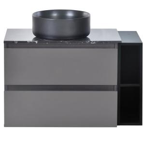 Meuble sous-vasque avec vasque ronde et plan en pierre noire