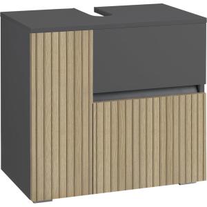 Meuble sous-vasque effet chêne anthracite rainuré L80