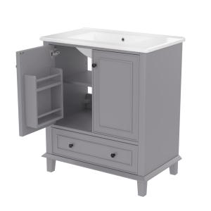 Meuble sous-vasque gris avec lavabo en céramique blanche et…