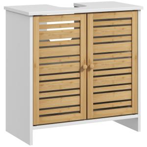 Meuble sous vasque style cosy naturel 2 portes, étagère bla…