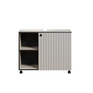 Meuble sous vasque sur roulettes 1 porte L80 cm - Gris et N…