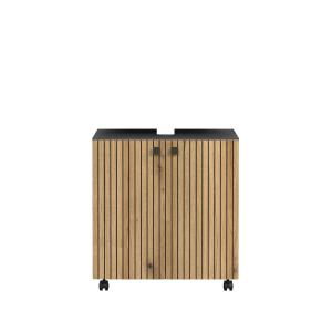 Meuble sous vasque sur roulettes 2 portes L60 cm - Effet Ch…