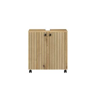 Meuble sous vasque sur roulettes 2 portes L60 cm - Effet Ch…