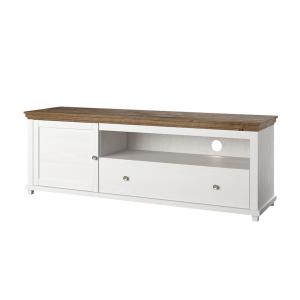 Meuble TV 1 porte 1 tiroir 181 cm stratifiés beige et blanc