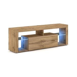 Meuble TV 1 porte 140 cm avec LED stratifiés beige