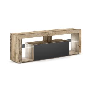 Meuble TV 1 porte 140 cm avec LED stratifiés gris et bois