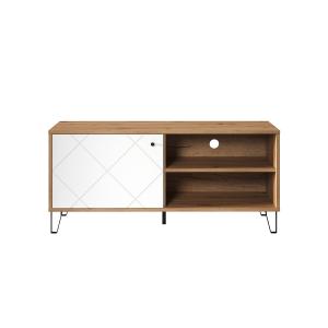 Meuble TV, 1 porte, 2 niches  - L123 cm - Blanc