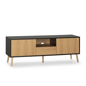 Meuble TV 1 porte 2 tiroirs, couleur noir/bois