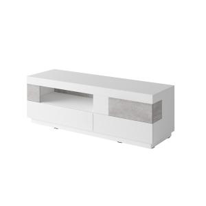 Meuble TV 1 porte 2 tiroirs stratifiés blanc et béton