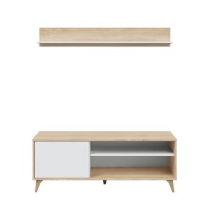 Meuble tv 1 porte avec étagère, couleur chêne/blanc, 135 cm…