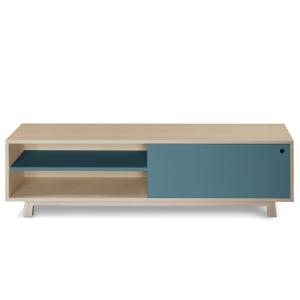 Meuble TV 1 porte coulissante 100 cm, en frêne