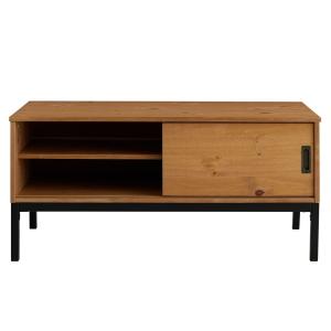 Meuble TV 1 porte coulissante en bois massif, brun clair