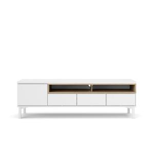 Meuble TV 1 porte et 3 tiroirs L155,7 cm - Effet Blanc et C…