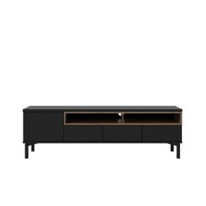 Meuble TV 1 porte et 3 tiroirs L155,7 cm - Effet Noyer et N…