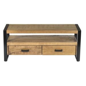 Meuble TV 120 cm en bois massif et métal