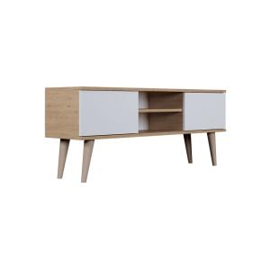 Meuble TV 120 cm stratifiés blanc et bois