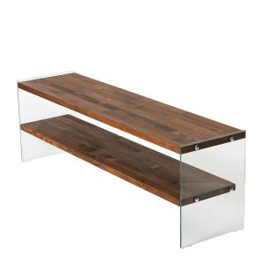 Meuble TV 140 cm bois et verre 2 plateaux