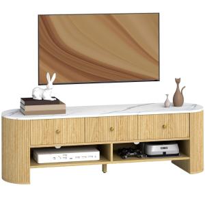 Meuble TV 140 cm télé 65 pouces 3 tiroirs en bois effet boi…