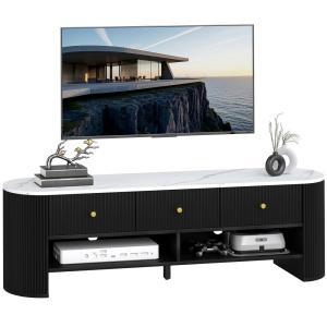 Meuble TV 140 cm téléviseur 65 pouces 3 tiroirs en bois noi…