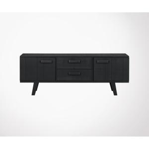 Meuble TV 150cm avec tiroirs pin massif noir