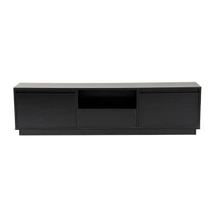 Meuble TV 160 cm 3 portes 1 niche - décor bois noir