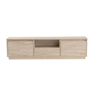 Meuble TV 160 cm 3 portes 1 niche - décor travertin