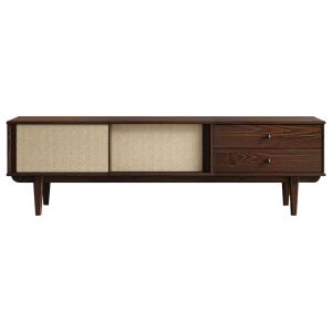 Meuble TV 175 cm 2 portes en bois massif et rotin, coloris…