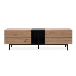 Meuble TV 2 abattants et 2 niches effet chêne noir L160 cm